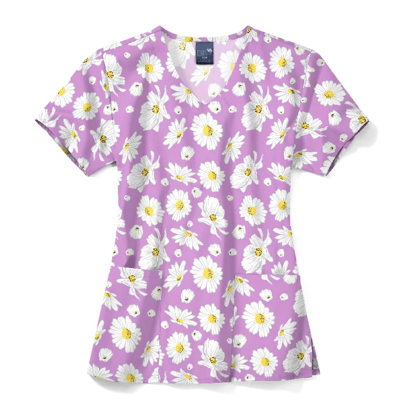 Zoe+Chloe Performance V-Neck Print Scrub Top - Daisy Crazy