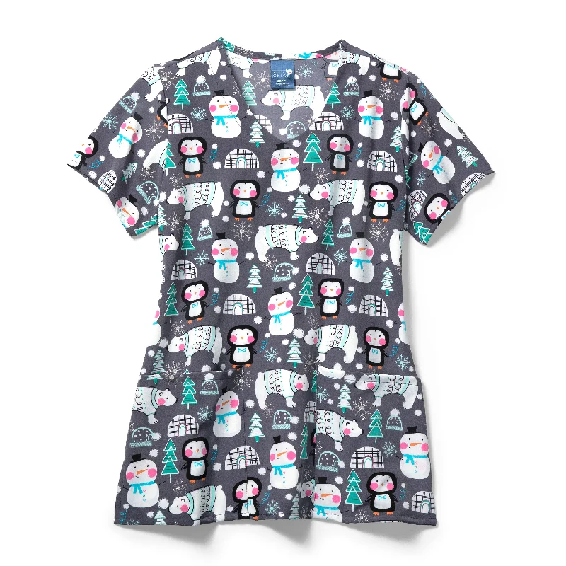 Zoe+Chloe Performance V-Neck Print Scrub Top - Keep It Cool