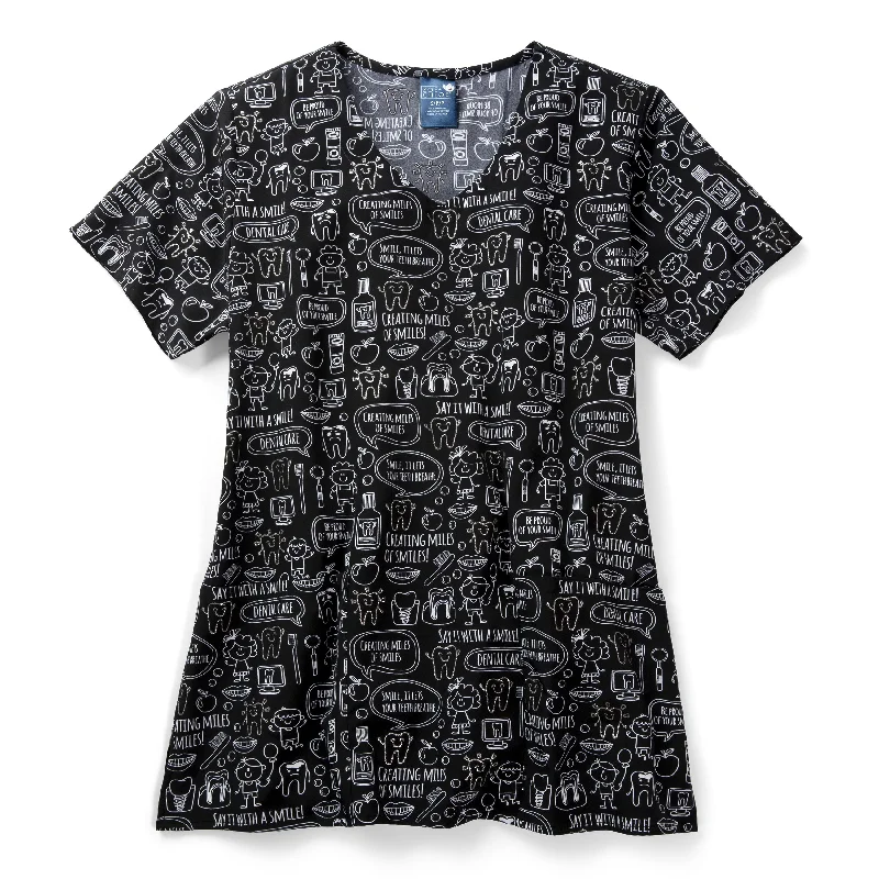 Zoe+Chloe Performance V-Neck Print Scrub Top - Miles of Smiles