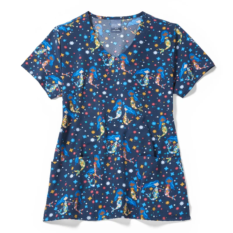 Zoe+Chloe Performance V-Neck Print Scrub Top - Summer Splash