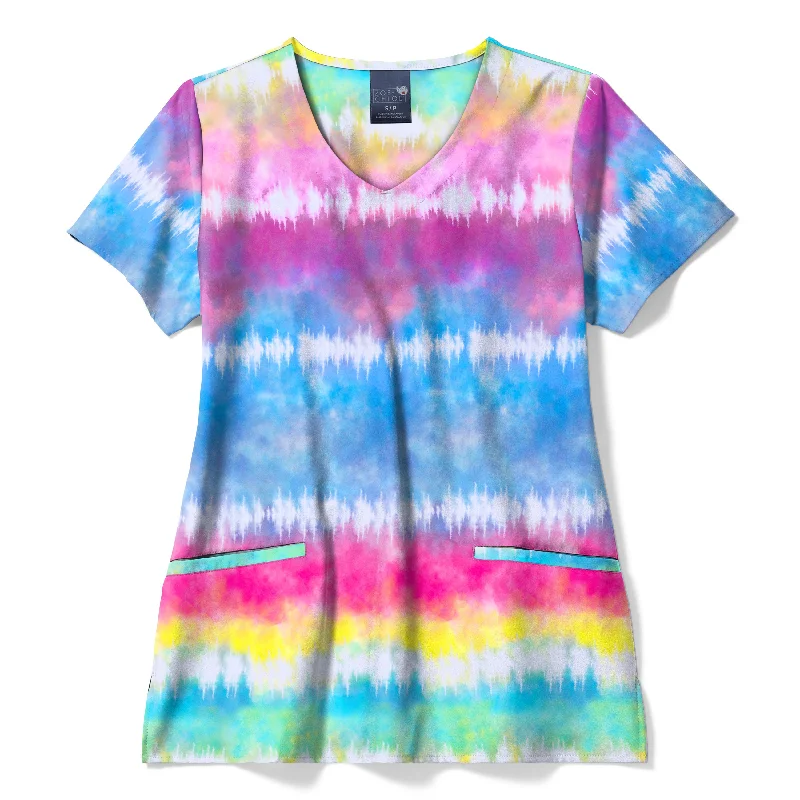 Zoe+Chloe V-Neck Border Print Scrub Top - Chasing Rainbows