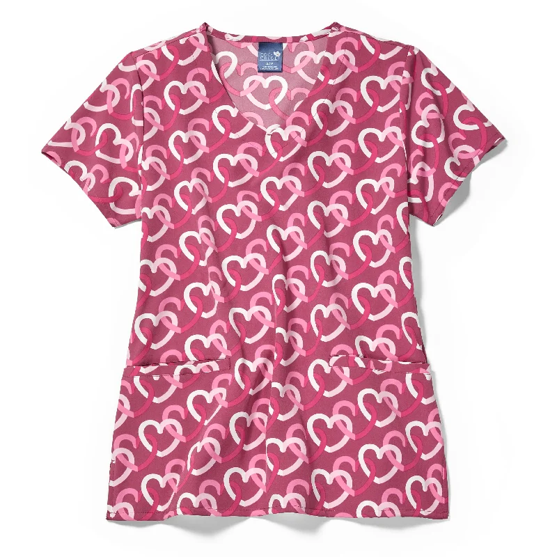 Zoe+Chloe V-Neck Border Print Scrub Top - Heart Links